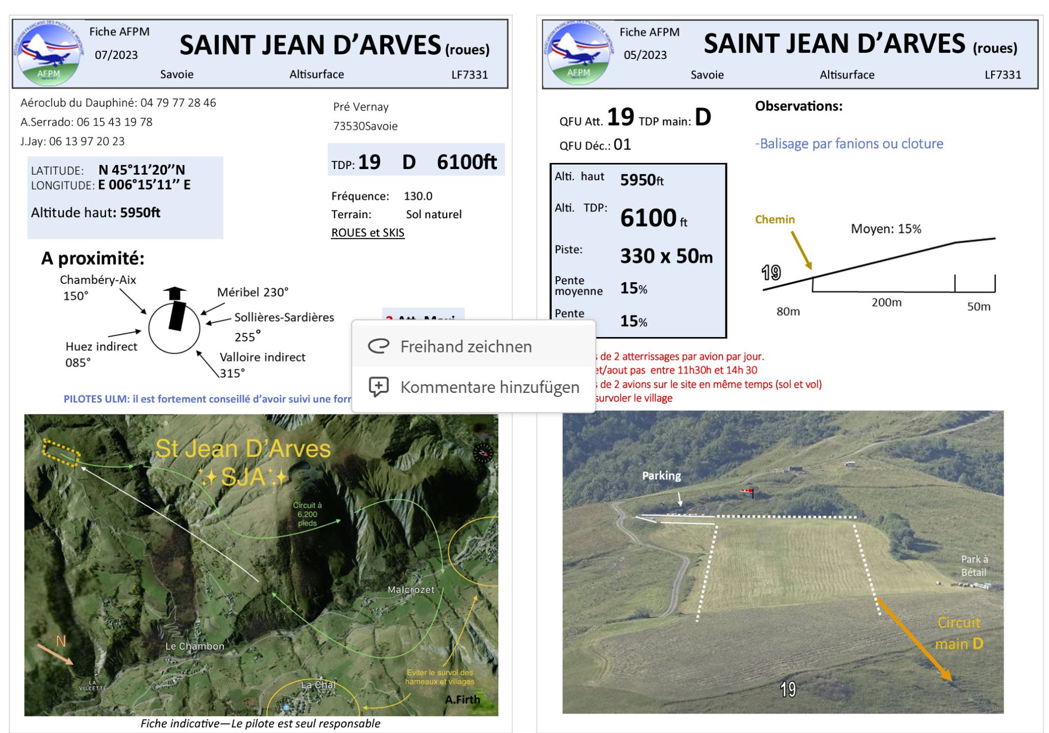 VAC Karte des Altiports LF7331, Saint-Jean-d’Arves